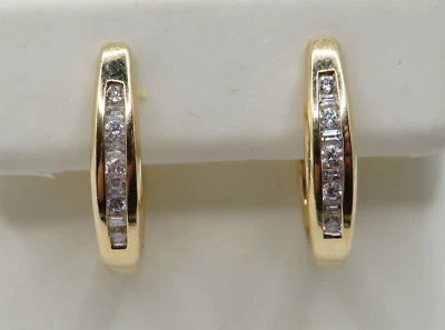 PENDIENTES ARO CON BISAGRAS ANOGADOS ORO AMARILLO 14K con 10 RBC y 8 diamantes baguette* Foto 1 de 4