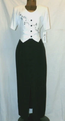 Vintage 1980's NWT Sz 8 K Studio Black & White DRESS w/ Embroidered Vest Tie - Image 1 of 4