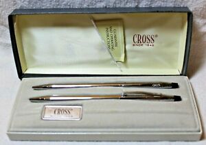 Cross Since 1846 Chrome Pen Pencil Box Set USA Blue Ink Engraved Heather Wood 