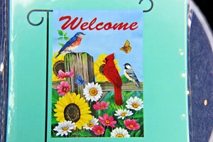 12.5" x 18" Fence Post Cardinal Butterflies Flowers Yard Garden House Art Flag - Picture 1 of 3