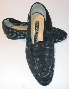 AUTH MAUD FRIZON Women's BLACK MESH/LEATHER SEQUINED SHOES/FLATS Sz 6-ITALY-RARE - Picture 1 of 9