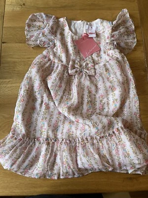 BNWT Lulurain Wedding Party Girl Dress Gold Stitches 6 & 7 Years — 第 1/4 张图片
