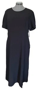 Chelsea 28 Empire Waist Short Sleeve Scoop Neck Crepe Midi Dress Black XL NWT - Picture 1 of 10