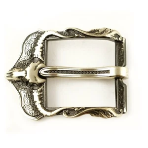 Hebilla de cinturón de plata alemana calavera de búfalo americano, tipo alfiler, hebilla de cráneo de bisonte - Imagen 1 de 16