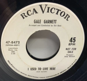 GALE GARNETT Lovin Place / Used To Live Here RCA VICTOR 8472 PROMO 45 RPM NM - Picture 1 of 1