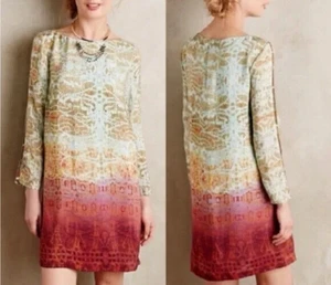 Anthropologie MAEVE Cleome Silk Tunic Shift Dress Ombré Paisley Size S - Picture 1 of 9