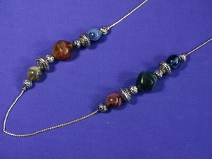 BEAUTIFUL 36" NECKLACE GOLD TONE WITH GREEN BLUE ORANGE BURGUNDY & GOLD BEADS - Picture 1 of 7