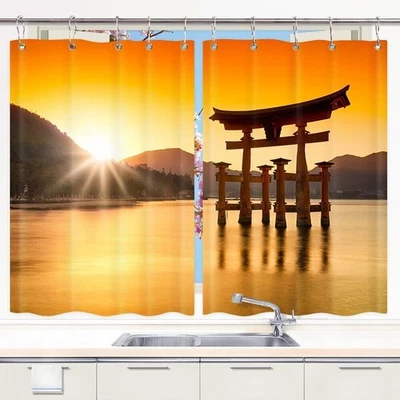 Japanischer Schrein Bistrogardine Gardinen Küche 2 Paneele Mit Haken Wasserdicht - Bild 1 von 4