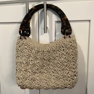 Gun Marie Nilsson NY City Faux Tortoise Handle and Crocheted Silk Purse Handbag - Picture 1 of 8
