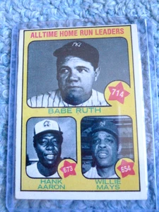 73 Topps All Time Home Run Leaders, Ruth Aaron, Mays Baseballkarte #1 Top - Bild 1 von 4