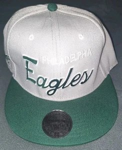 NUEVO SIN ETIQUETAS Philadelphia Eagles Script Mitchell and Ness Snapback Sombrero Gris Verde - Imagen 1 de 7