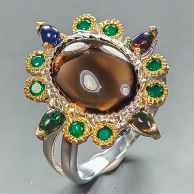 Joyería Anillo Cuarzo Ahumado Natural Plata de Ley 925 Talla 9.5/R446749 Foto 1 de 4