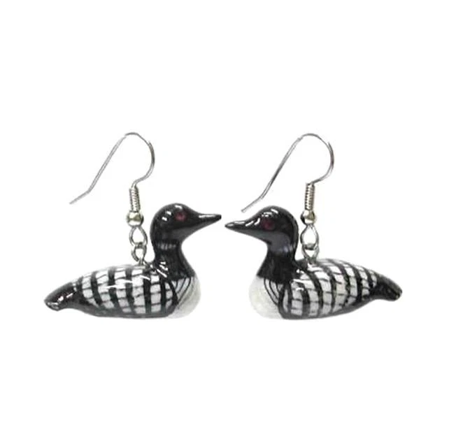 Little Critterz Jewelry - Black & White Loon Bird - Porcelain Earrings Jewelry Foto 1 de 1