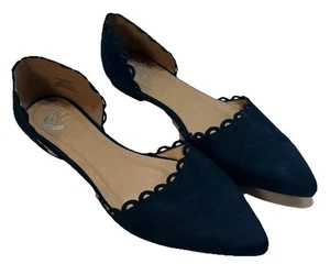 Women's 9.5 Jezlin Slip On Shoes Black Faux Suede Flats Eyelet Trim Pointed Toe - Picture 1 of 12