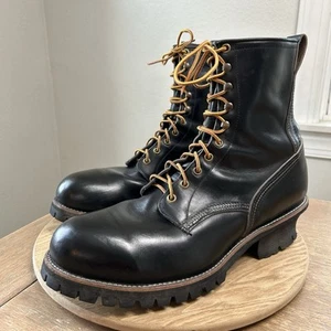 VTG Mason Logger Boots Mens 13C Vibram Sole Steel Toe USA Made Black Leather 972 - Picture 1 of 18