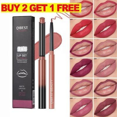 Lip Liner Lipgloss Set Waterproof Matte Liquid Lipstick Pencil LongLasting 2pcs - Image 1 of 4
