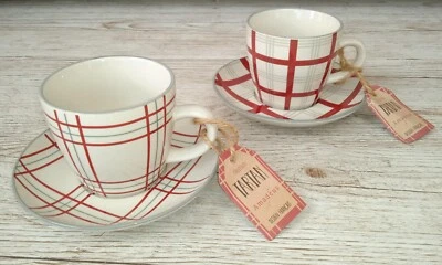 2 tasses et sous tasses Amadeus Tartan design français collection - Photo 1/4
