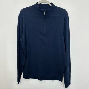 Lachlan British Inspired Herren XL dunkelblau 100% Merinowolle Viertelreißverschluss Pullover - Bild 1 von 5