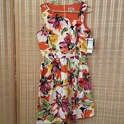 R & K Originals Women’s 14 Dress Midi Multicolor Bright Floral Tropical Fairy - Image 1 of 4