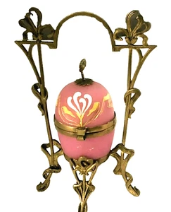 Original Art Nouveau Art Glass Enameled Egg Perfume Casket Palais Royal Opaline - Picture 1 of 6