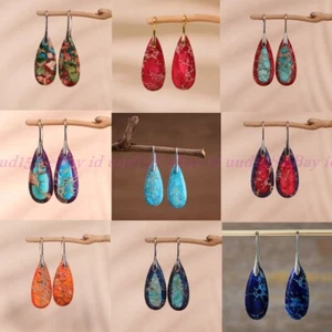 Natural Imperial Jasper Stone Teardrop Dangle Earrings Gemstone Drop Earrings - Picture 1 of 12