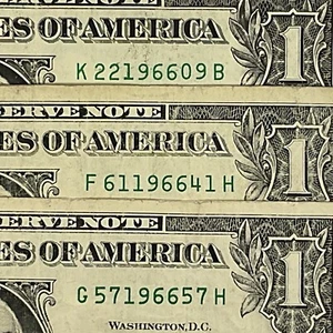 1966 Year Date Centered Fancy Serial Number One Dollar Bill Lot Of 3 - Picture 1 of 8