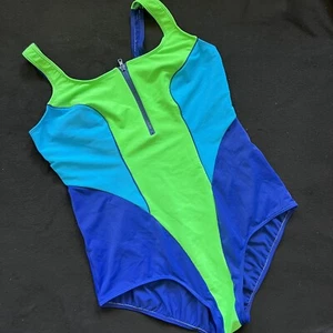 Vintage Christina Zipper Front Colour Block One Piece Swimsuit Size 44-48 W - Picture 1 of 17