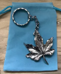 Leaf Silver Pewter Keyring With A Velveteen Gift Bag - Picture 1 of 2