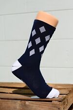 Navy Blue White Diamond Pattern Cycling and Running Sock - Large New By DeFeet