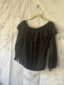 MICHAEL KORS - RUFFLE OFF SHOULDER BLOUSE TOP BLACK WOMENS SIZE SMALL  - Picture 1 of 9