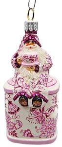 Patricia Breen Tea Time Santa Chinoiserie Pink Spring Christmas Holiday Ornament - Picture 1 of 11