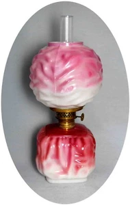 Magenta Shaded Antique White Milk Glass Miniature Oil Lamp, S1-231 - Picture 1 of 6