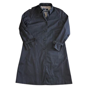 Aquascutum Trench Coat Wool Blend Mac Long Black Womens Uk12 - Picture 1 of 8