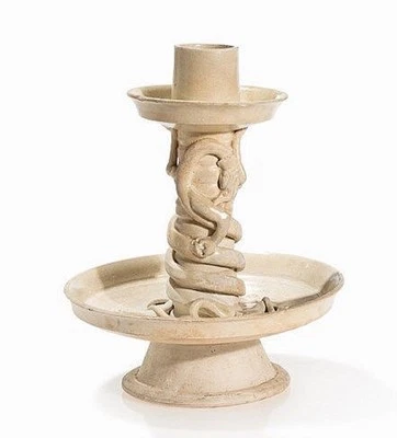 Lámpara de aceite con palo de vela de cerámica china dinastía Tang Oxford TL Report 唐代巩窑蟠龙油灯 Foto 1 de 4