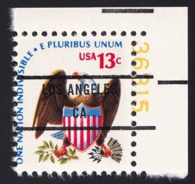 1596 Americana Eagle Scarce 13c Bureau Precancel Los Angeles MNH OGPlate Single - Image 1 of 2
