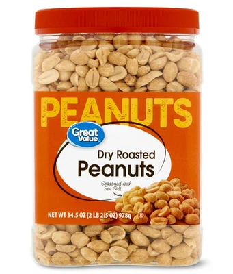 Арахис сухой обжаренный и приправленный морской солью Great Value, 34,5 унции... - Изображение 1 из 4