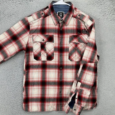 Camisa G-Star Raw Franela Para Hombres XL Negra Roja A Cuadros Solapa Bolsillo Abotonado Algodón Foto 1 de 4