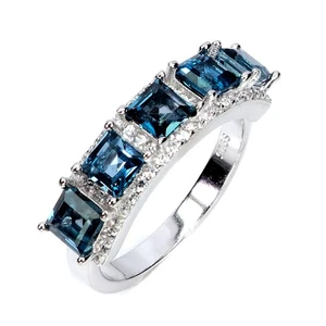 925 Sterling Silver Ring Square Sky Blue Topaz 4mm Gemstone Jewelry Size 7 - Picture 1 of 13