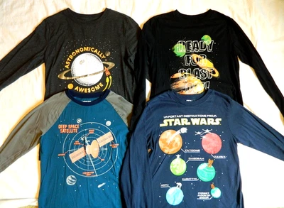 4 Boys Long Sleeve T-Shirts size 14/16 Star Wars Planets Space Theme - Image 1 of 4