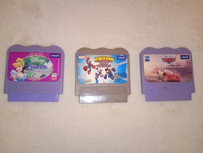 5 Stck vtech V. Smile Lernspiele Spiderman,Cars, Cinderella,Toy Story,Spongebob  - Bild 1 von 4