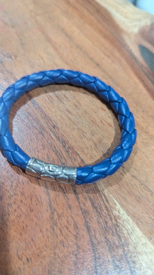 Brazalete John Hardy Plata de Ley 925 Cuero Trenzado Kali Azul, Cierre a Presión Foto 1 de 1