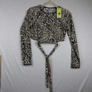 All In Motion Swim Shirt Womens Medium Leopard Print Long Sleeve Tie Top UPF 50+ - Picture 1 of 9