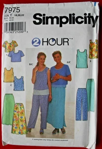 Simplicity 7975 Sz 18-22 Sewing Pattern UNCUT Pullover Tops Pants Flared Skirt - Picture 1 of 2
