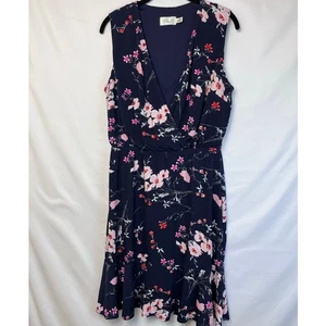 Eliza J Women's Size 12 Blue Floral Print Faux Wrap Sleeveless Knee Length Dress - Picture 1 of 8