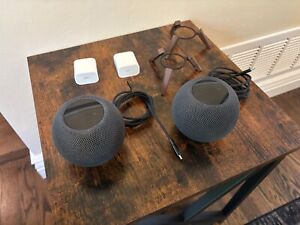 Two Apple Homepod Mini (A2374) Space Gray w/ adapter and stands