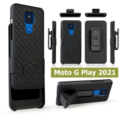 For Motorola Moto G PLAY (2021) Holster Case Strong Belt Clip Stand Slim Black - Image 1 of 4