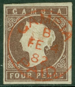 SG 5x Gambia 1874 4d Brown Variety, watermark reversed. Very fine used with... - Picture 1 of 1