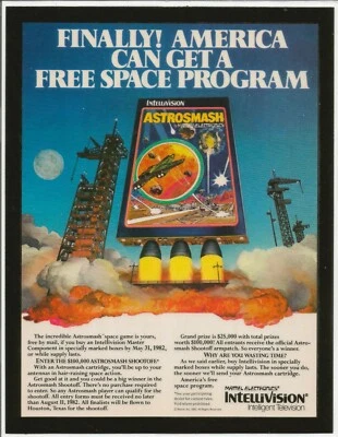 Laminated Print ORIGINAL 1982 Intellivision ASTROSMASH Video Game PRINT AD Matel - Image 1 of 2