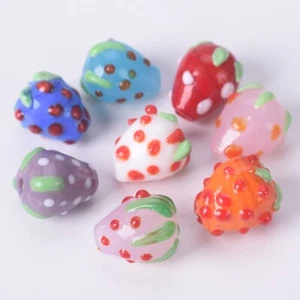 5pcs 14x12mm Strawberry Shape Handmade Lampwork Glass Beads For Jewelry Making - Picture 1 of 13