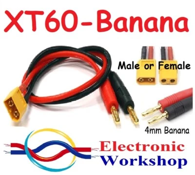 XT60 to 4mm Banana Connectors Charging Lead 5cm-50cm Wire Male Female UK SELLER - Image 1 of 4